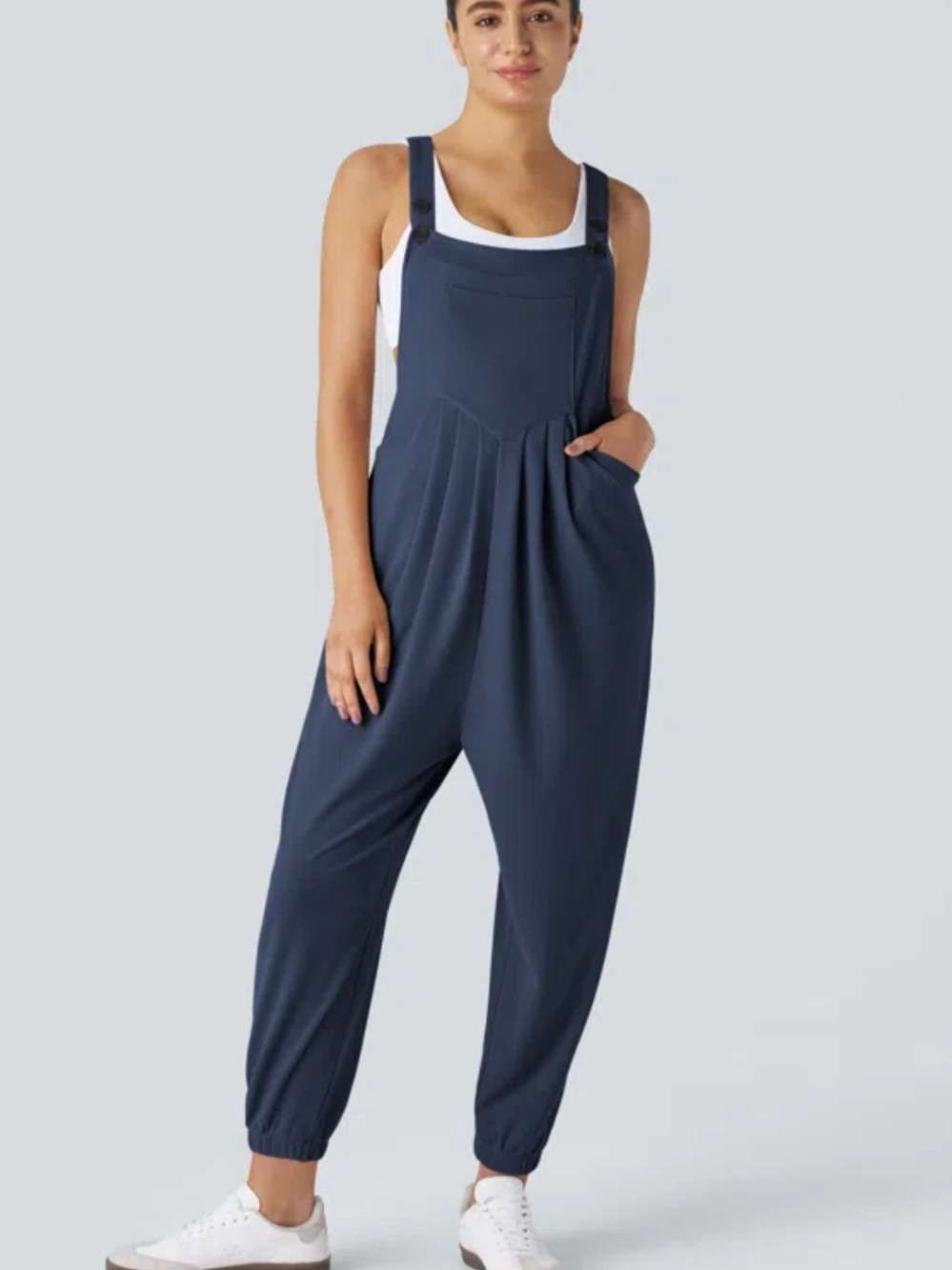 Halara Pockets Waffle Casual Jogger Overalls Navy Pockets Stretchy Size XL